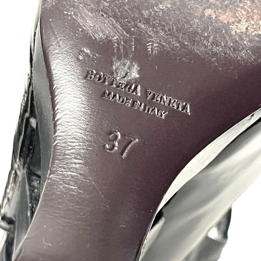 BOTTEGA VENETA Patent Leather Floral Cutout Wedge Heel Sandals 36.5